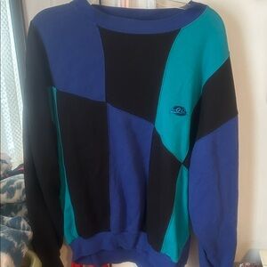 Men's Patchwork Crewneck Sweater - Blue, Black, Teal